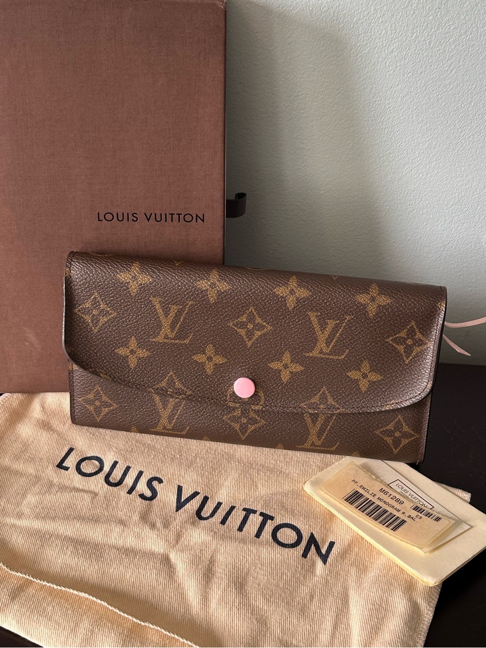 Louis Vuitton Monogram Emilie Wallet with Pink Snap and Interior